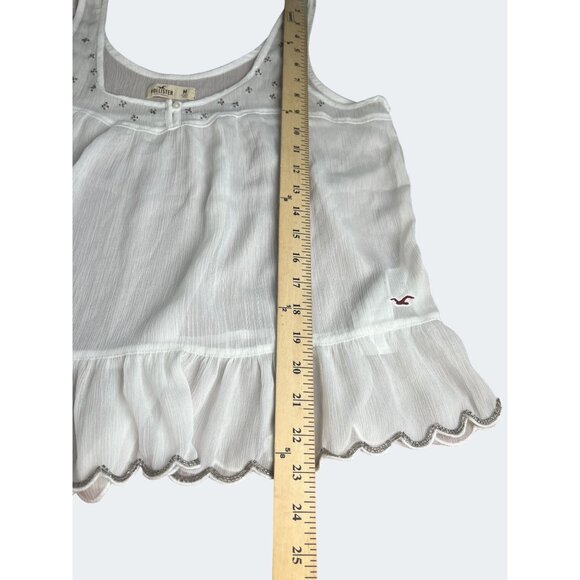 Hollister White Sleeveless Flowy Embroidered Tank Top Medium Scoop Neck - Picture 4 of 13